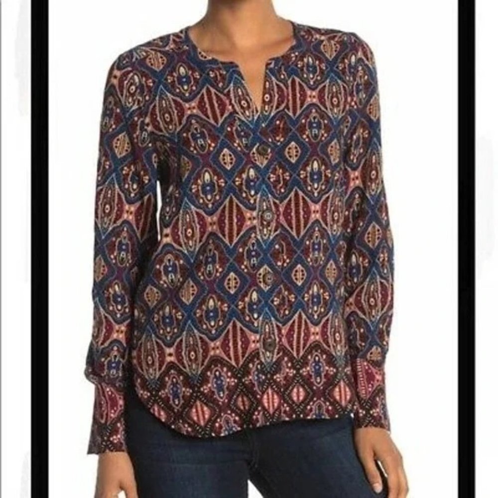 DR2 by Daniel Rainn Tunic Blouse Womens size Small Button Front Long Sleeve NEW